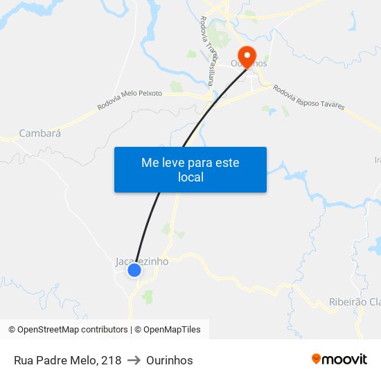 Rua Padre Melo, 218 to Ourinhos map