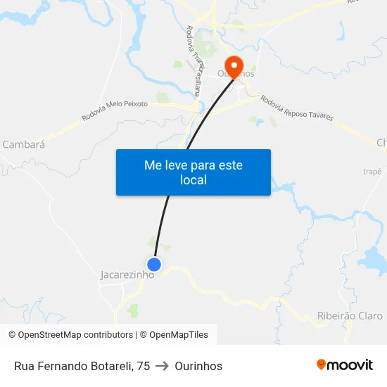 Rua Fernando Botareli, 75 to Ourinhos map