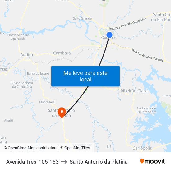 Avenida Três, 105-153 to Santo Antônio da Platina map