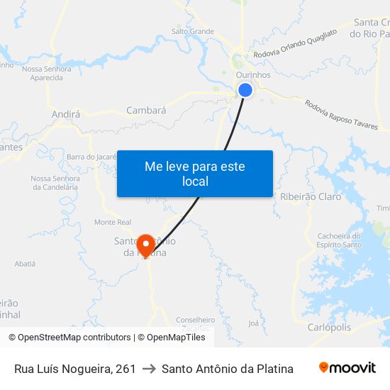 Rua Luís Nogueira, 261 to Santo Antônio da Platina map