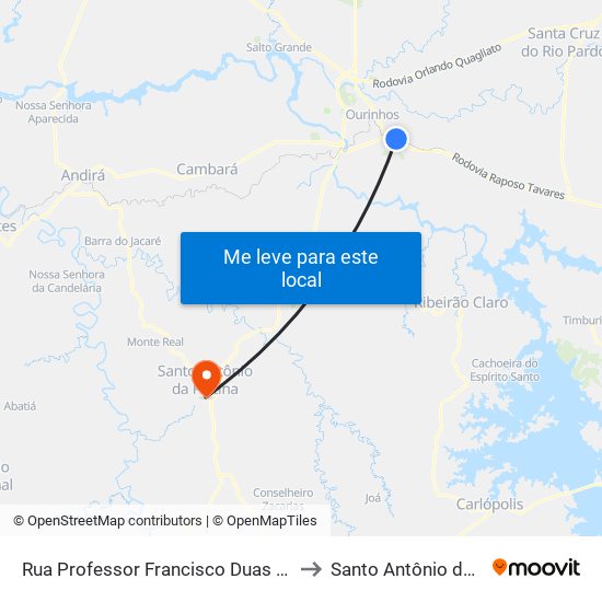 Rua Professor Francisco Duas Megrad, 555 to Santo Antônio da Platina map