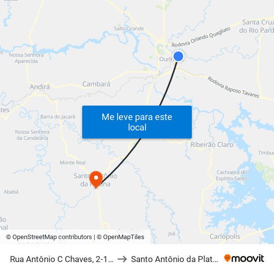 Rua Antônio C Chaves, 2-150 to Santo Antônio da Platina map