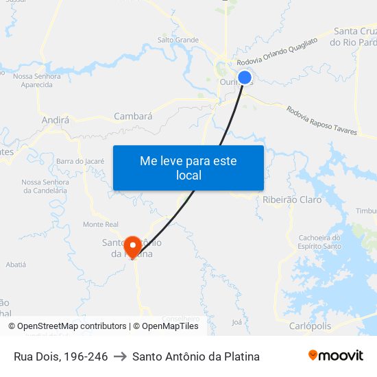 Rua Dois, 196-246 to Santo Antônio da Platina map