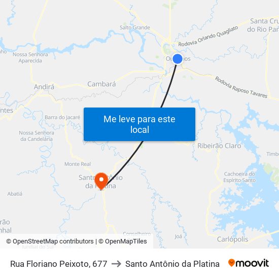 Rua Floriano Peixoto, 677 to Santo Antônio da Platina map