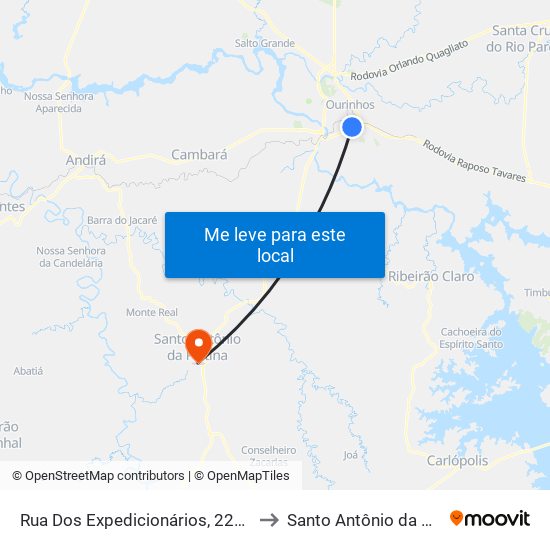 Rua Dos Expedicionários, 2293-2395 to Santo Antônio da Platina map