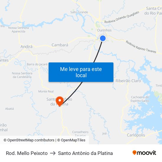 Rod. Mello Peixoto to Santo Antônio da Platina map
