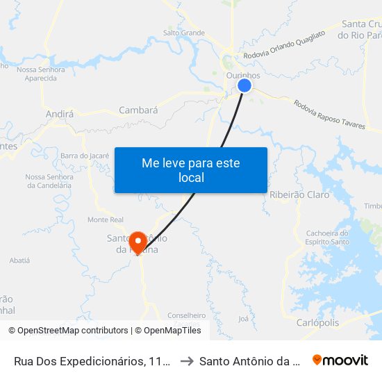 Rua Dos Expedicionários, 1187-1247 to Santo Antônio da Platina map