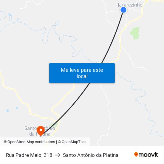 Rua Padre Melo, 218 to Santo Antônio da Platina map