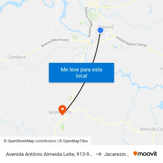 Avenida Antônio Almeida Leite, 913-973 to Jacarezinho map