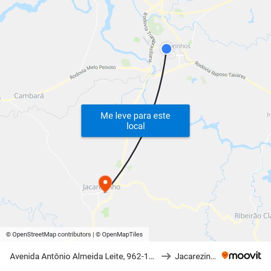 Avenida Antônio Almeida Leite, 962-1046 to Jacarezinho map