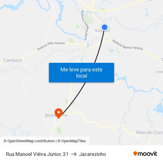 Rua Manoel Viêira Júnior, 31 to Jacarezinho map