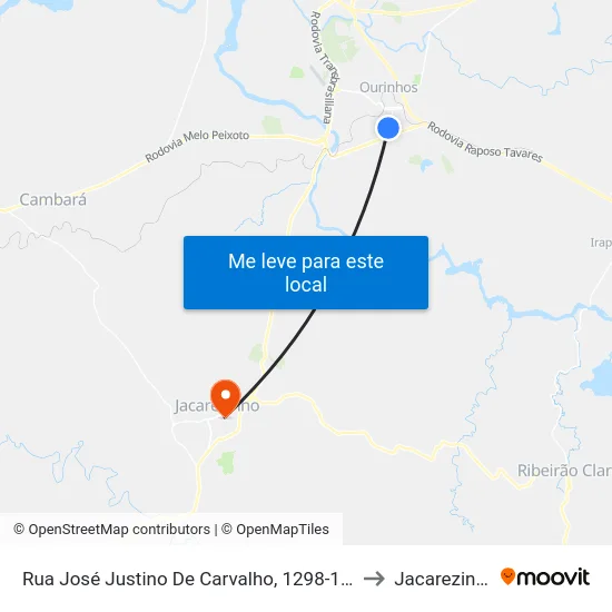 Rua José Justino De Carvalho, 1298-1374 to Jacarezinho map