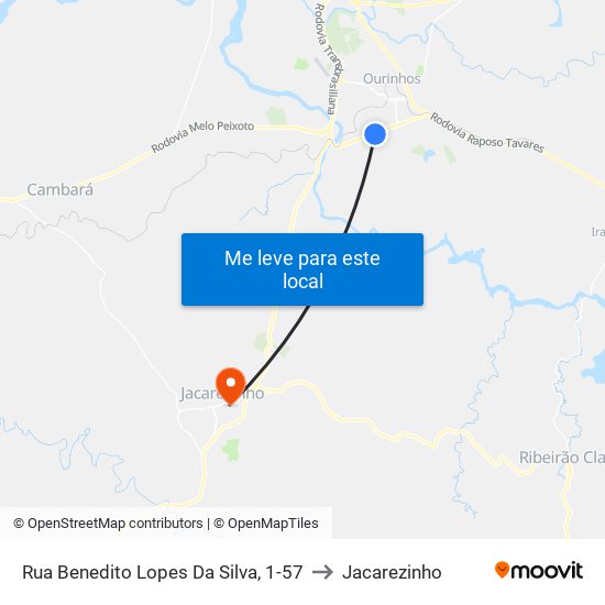 Rua Benedito Lopes Da Silva, 1-57 to Jacarezinho map