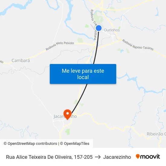 Rua Alice Teixeira De Oliveira, 157-205 to Jacarezinho map