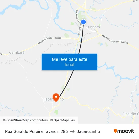 Rua Geraldo Pereira Tavares, 286 to Jacarezinho map