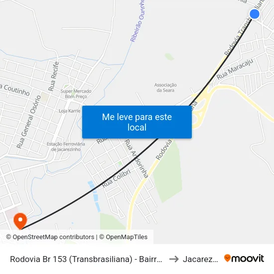 Rodovia Br 153 (Transbrasiliana) - Bairro Aeroporto to Jacarezinho map