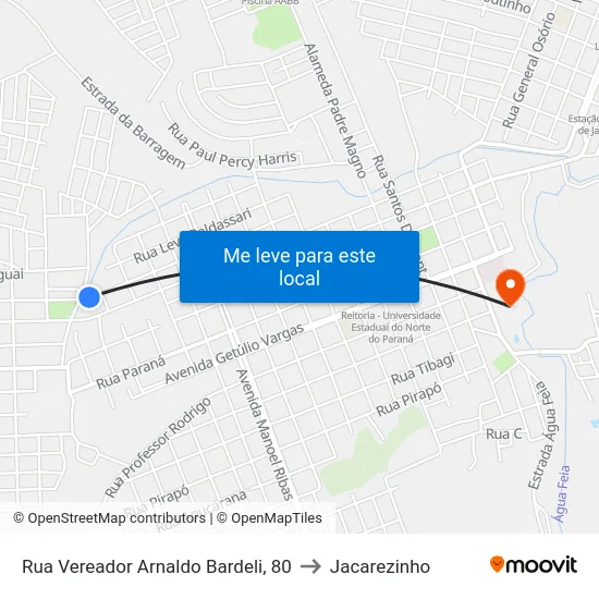 Rua Vereador Arnaldo Bardeli, 80 to Jacarezinho map