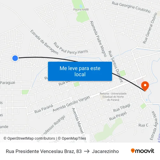 Rua Presidente Venceslau Braz, 83 to Jacarezinho map