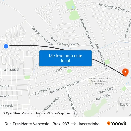 Rua Presidente Venceslau Braz, 987 to Jacarezinho map