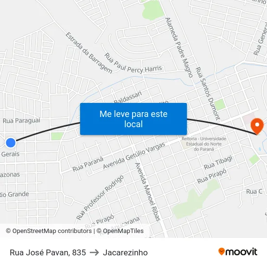 Rua José Pavan, 835 to Jacarezinho map