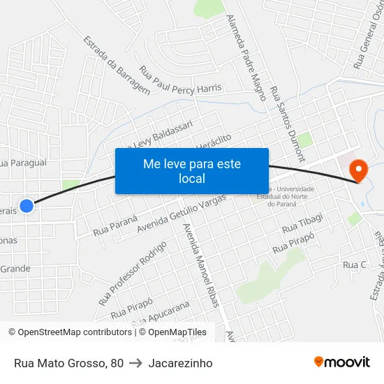 Rua Mato Grosso, 80 to Jacarezinho map