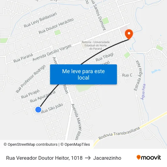 Rua Vereador Doutor Heitor, 1018 to Jacarezinho map