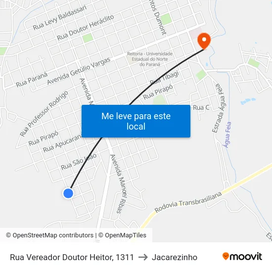 Rua Vereador Doutor Heitor, 1311 to Jacarezinho map