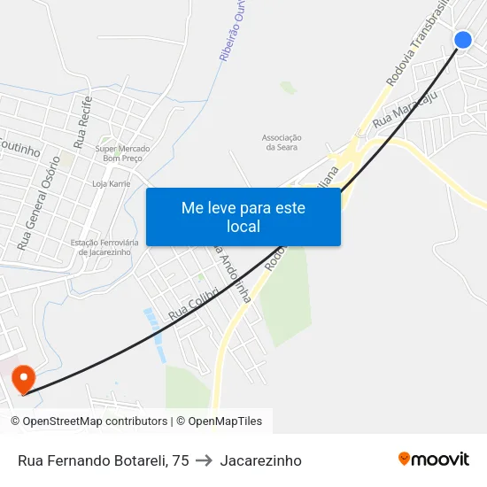 Rua Fernando Botareli, 75 to Jacarezinho map