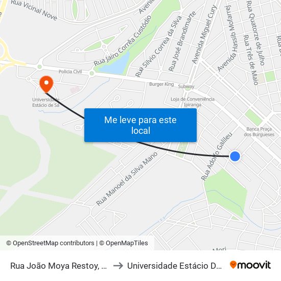 Rua João Moya Restoy, 653 to Universidade Estácio De Sá map