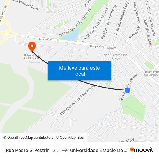 Rua Pedro Silvestrini, 225 to Universidade Estácio De Sá map