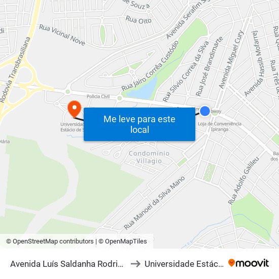 Avenida Luís Saldanha Rodrigues, 1-157 to Universidade Estácio De Sá map