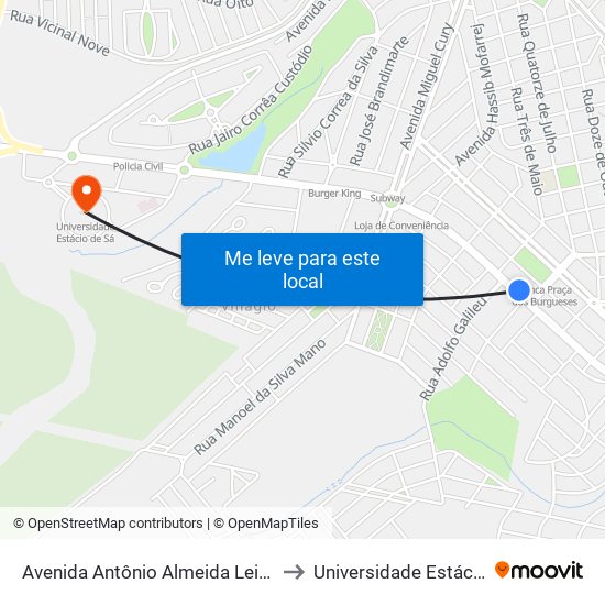 Avenida Antônio Almeida Leite, 472-576 to Universidade Estácio De Sá map