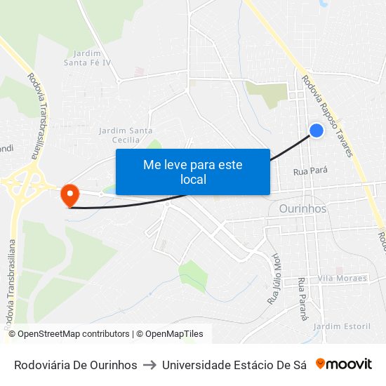 Rodoviária De Ourinhos to Universidade Estácio De Sá map