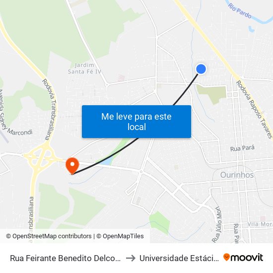 Rua Feirante Benedito Delcol, 201-211 to Universidade Estácio De Sá map