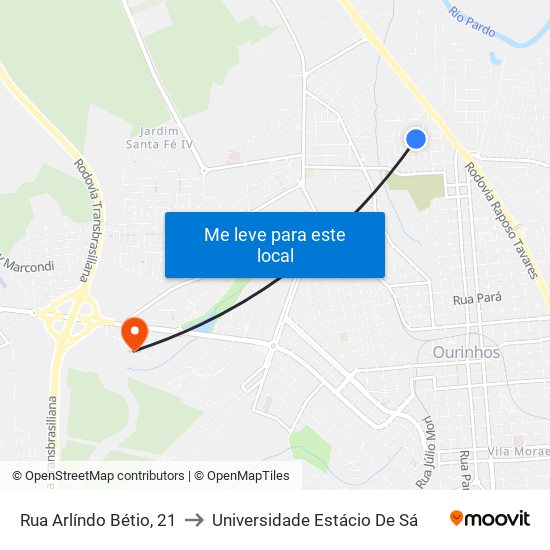 Rua Arlíndo Bétio, 21 to Universidade Estácio De Sá map