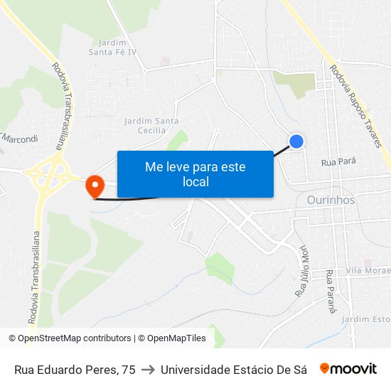 Rua Eduardo Peres, 75 to Universidade Estácio De Sá map