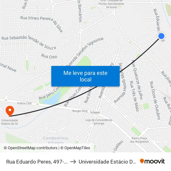 Rua Eduardo Peres, 497-523 to Universidade Estácio De Sá map