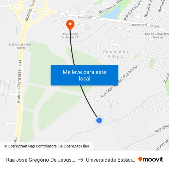 Rua José Gregório De Jesus, 201-221 to Universidade Estácio De Sá map