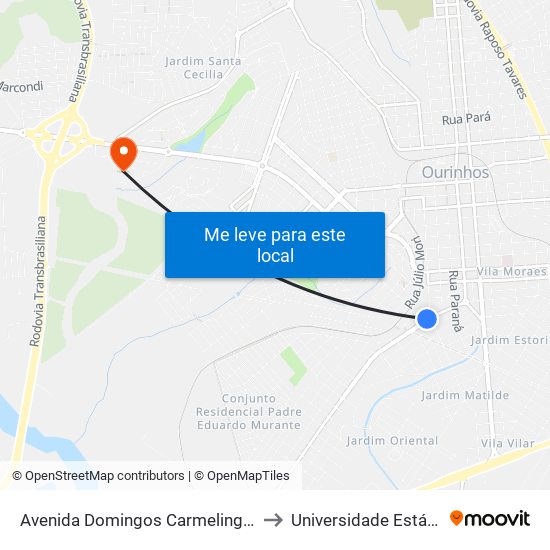 Avenida Domingos Carmelingo Caló, 2-156 to Universidade Estácio De Sá map