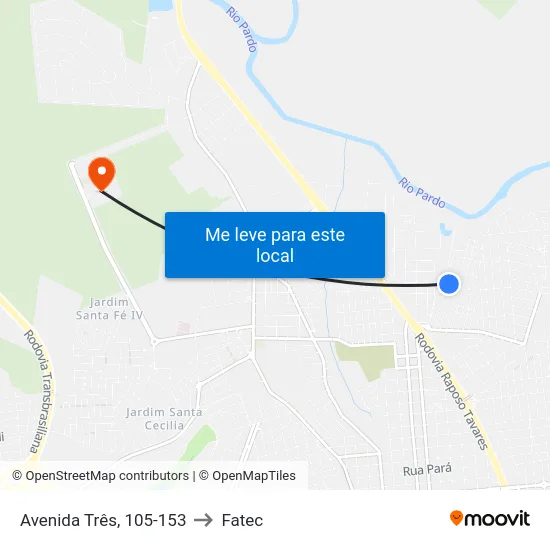 Avenida Três, 105-153 to Fatec map