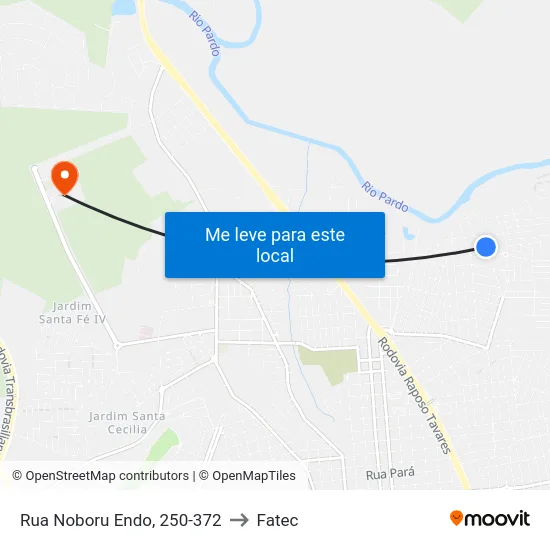 Rua Noboru Endo, 250-372 to Fatec map