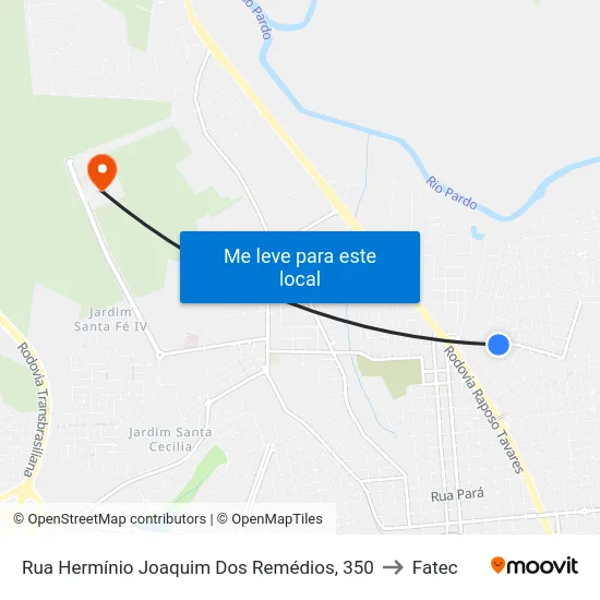 Rua Hermínio Joaquim Dos Remédios, 350 to Fatec map