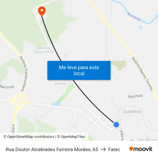 Rua Doutor Alcebíades Ferreira Morães, 65 to Fatec map