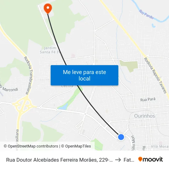 Rua Doutor Alcebíades Ferreira Morães, 229-345 to Fatec map