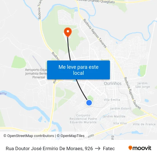 Rua Doutor José Ermírio De Moraes, 926 to Fatec map