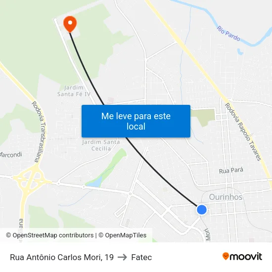 Rua Antônio Carlos Mori, 19 to Fatec map