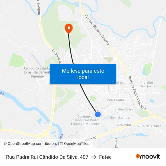 Rua Padre Rui Cândido Da Silva, 407 to Fatec map