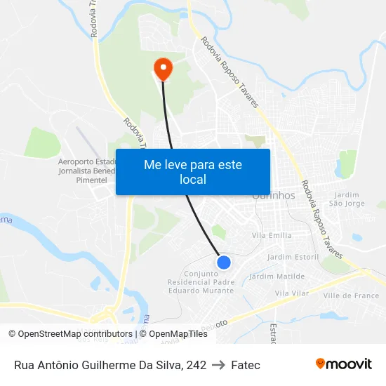Rua Antônio Guilherme Da Silva, 242 to Fatec map