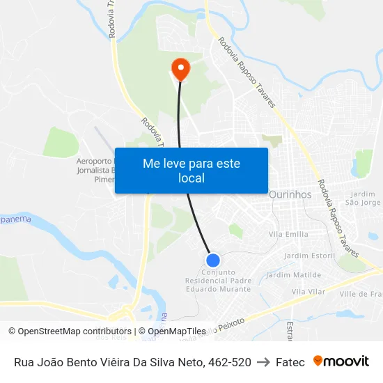 Rua João Bento Viêira Da Silva Neto, 462-520 to Fatec map