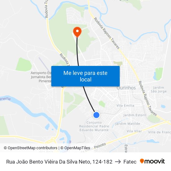 Rua João Bento Viêira Da Silva Neto, 124-182 to Fatec map